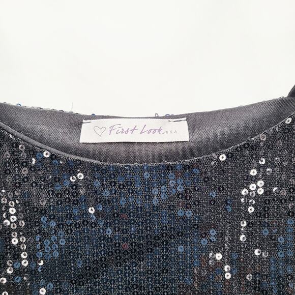 First Look USA Black Sequin Adjustable Chain Strap Tank Women’s Sz M Made in USA - Picture 5 of 6